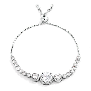 Adjustable Plated Graduated CZ Bolo Style Tennis Bracelet